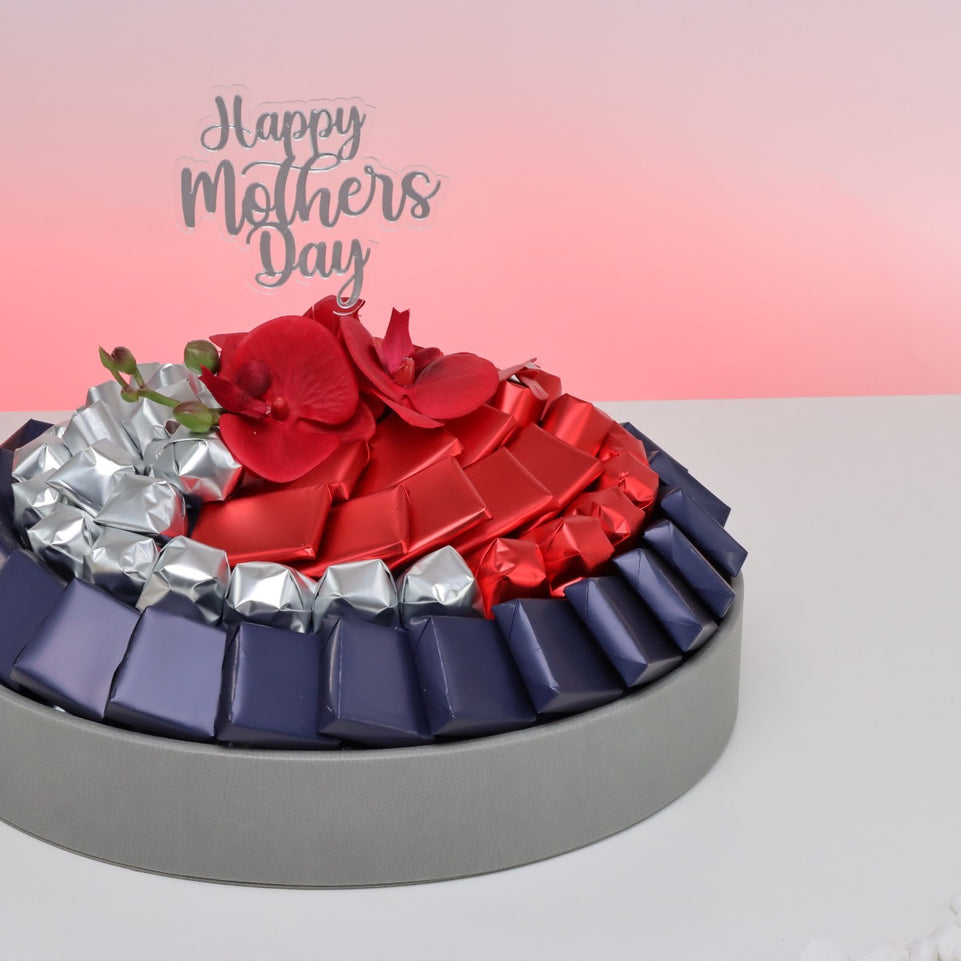 Happy mother's day orchid decorated chocolate leather round tray