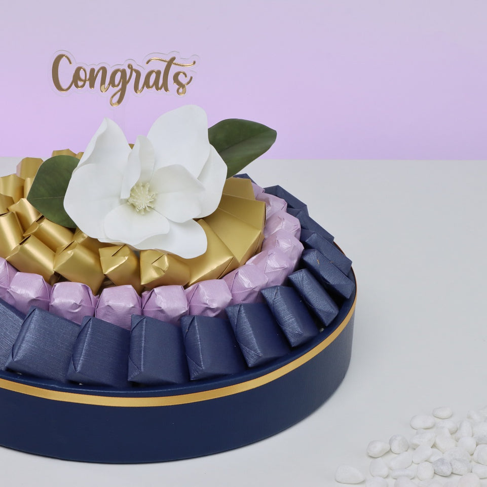 Congrats flower decorated premium chocolate leather round tray