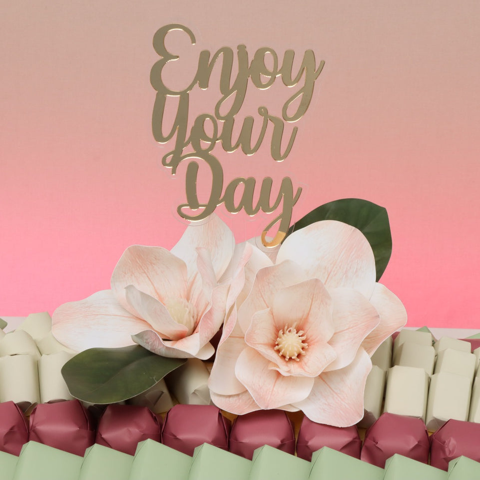 Enjoy your day peach magnolia decorated premium chocolate leather tray