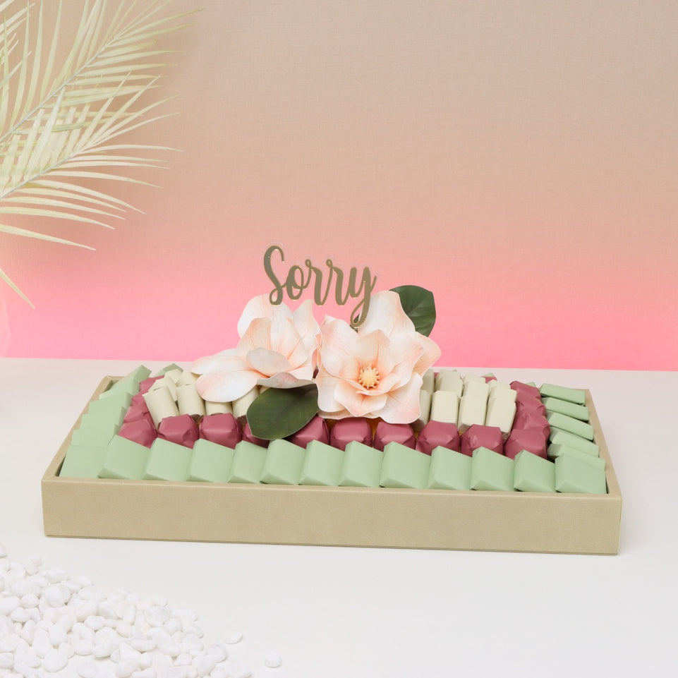 Sorry peach magnolia decorated chocolate medium leather tray