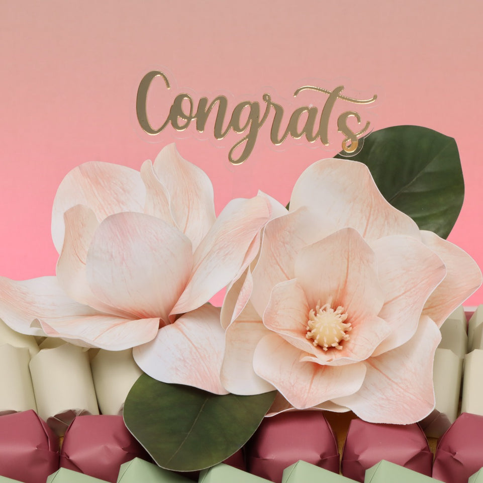 Congrats peach magnolia decorated premium chocolate medium leather tray
