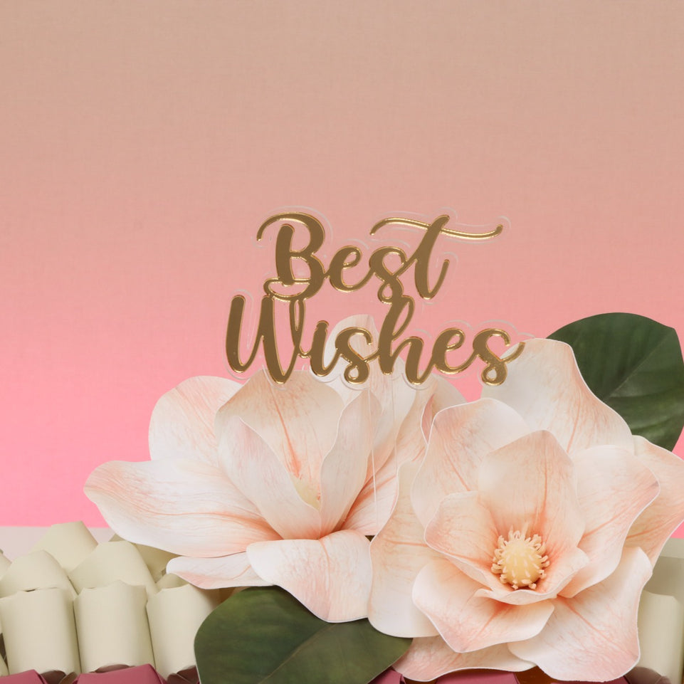 Best wishes peach magnolia decorated chocolate medium leather tray