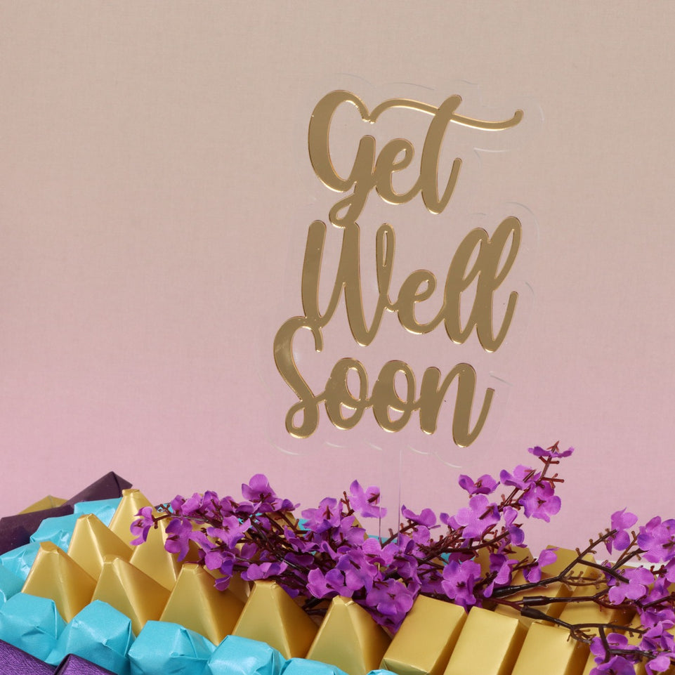 Get well soon cherry blossom floral decorated chocolate medium leather tray