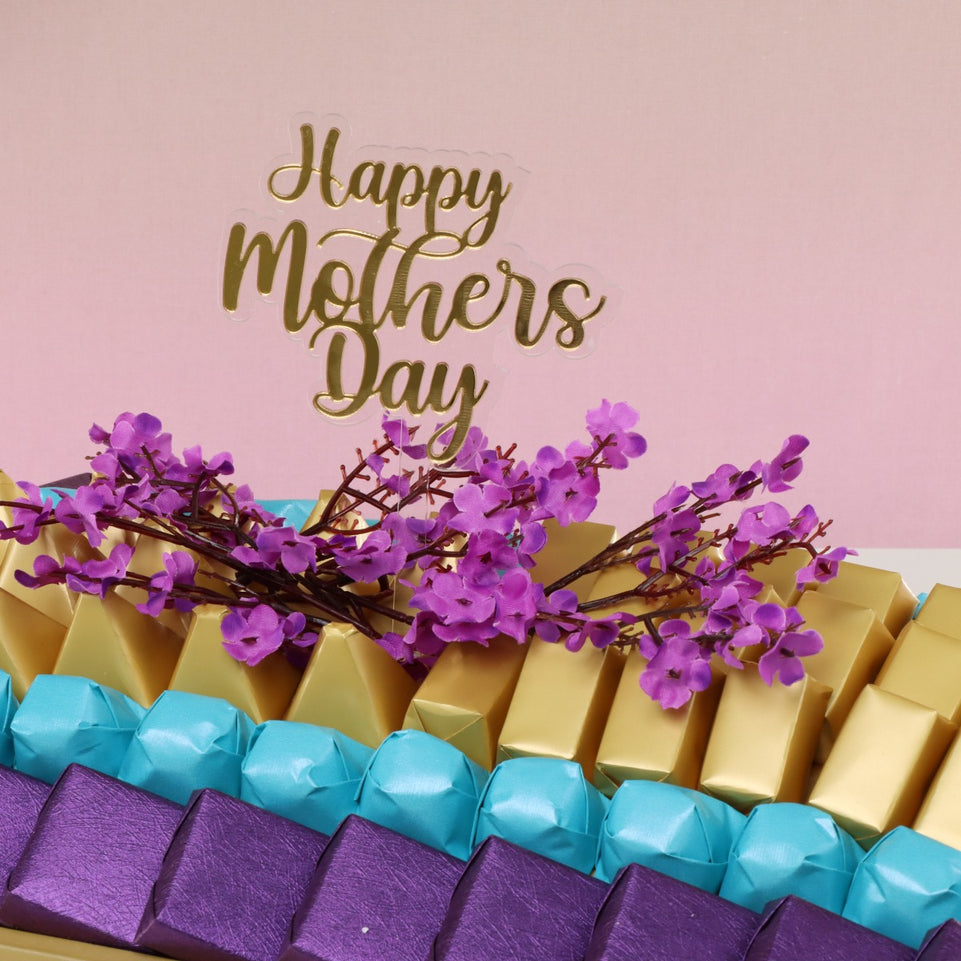 Happy mother's day cherry blossom floral decorated chocolate leather tray