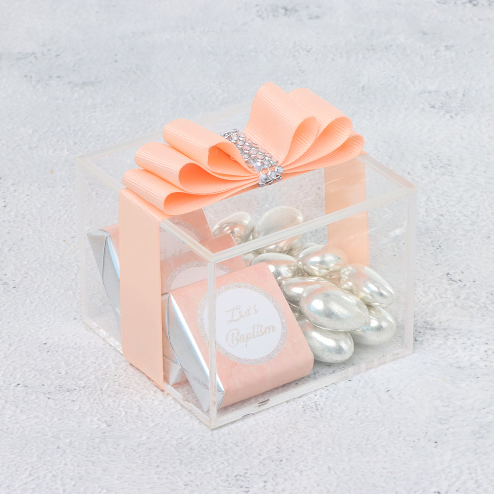 Set of 20 Baby ribbon decorated chocolate acrylic box