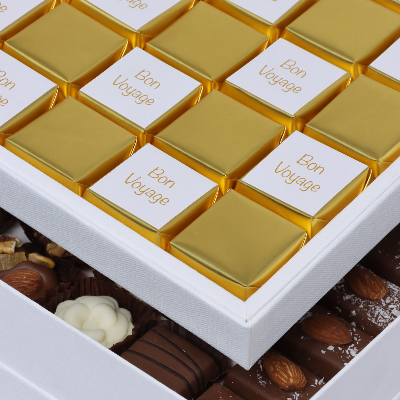 Bon voyage classic gold designed 2-layer premium chocolate hard box