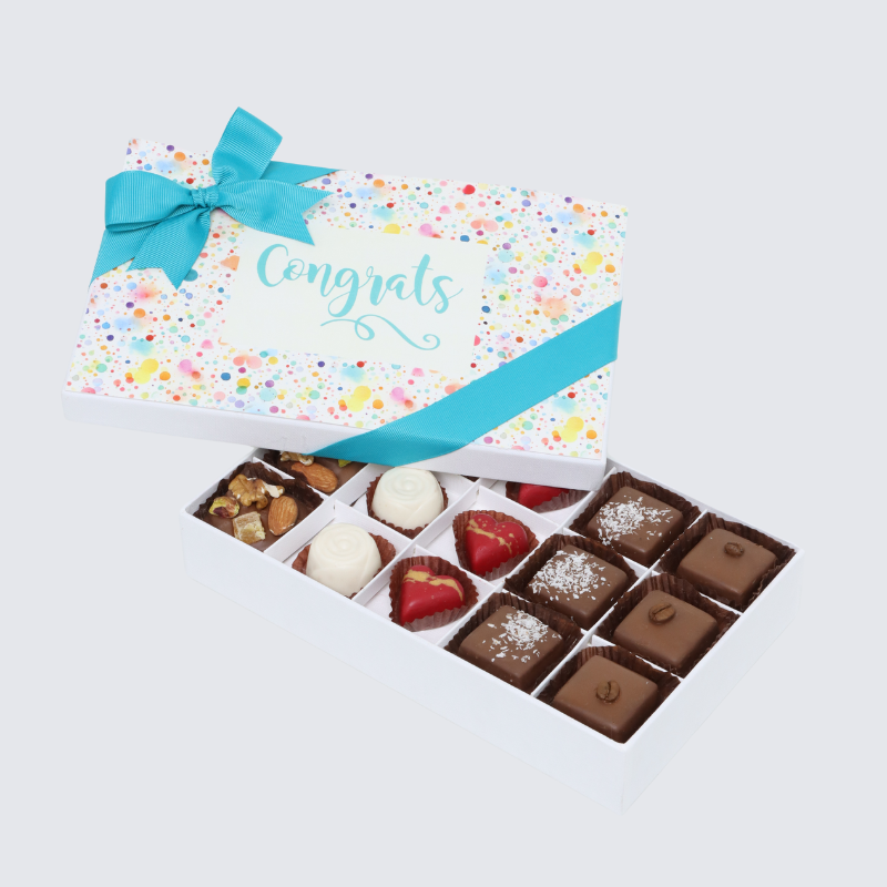 Congrats colored bubble designed 15-piece chocolate hard box