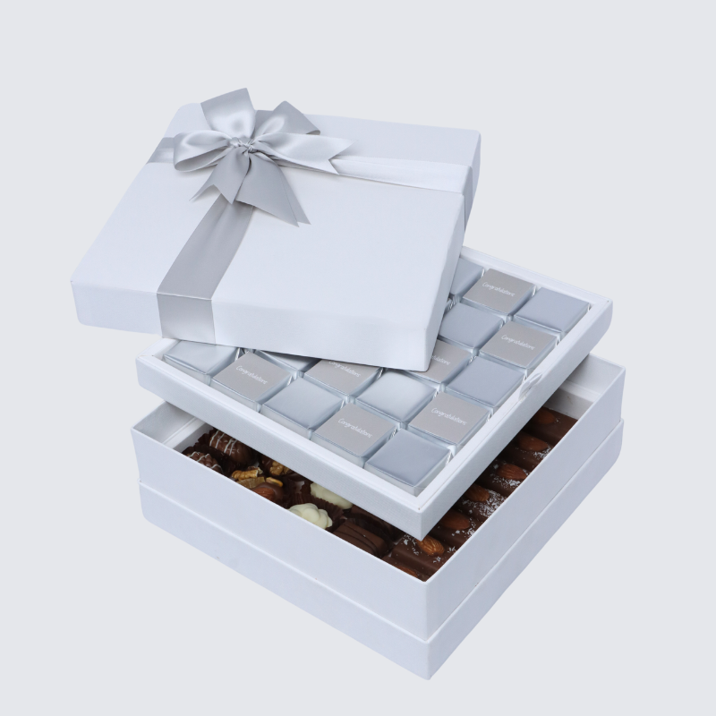 Congratulations classic silver designed chocolate 2-layer hard box