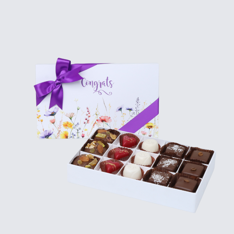 Congrats floral designed 15-piece chocolate hard box