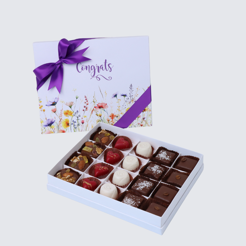 "Congrats" floral designed 20-piece chocolate hard box