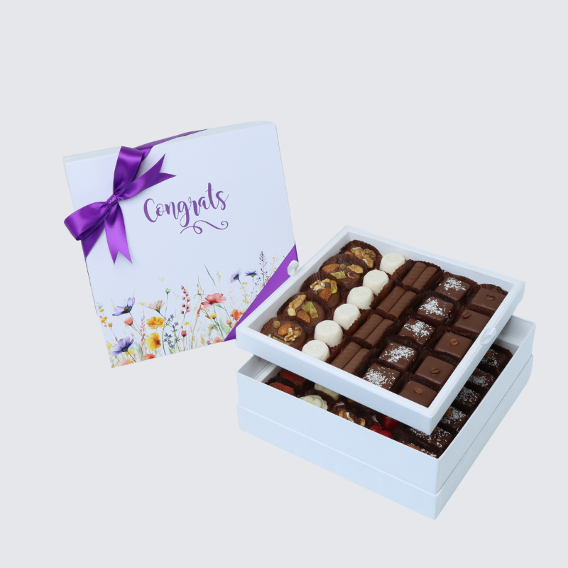 "Congrats" floral designed 50-piece chocolate hard box