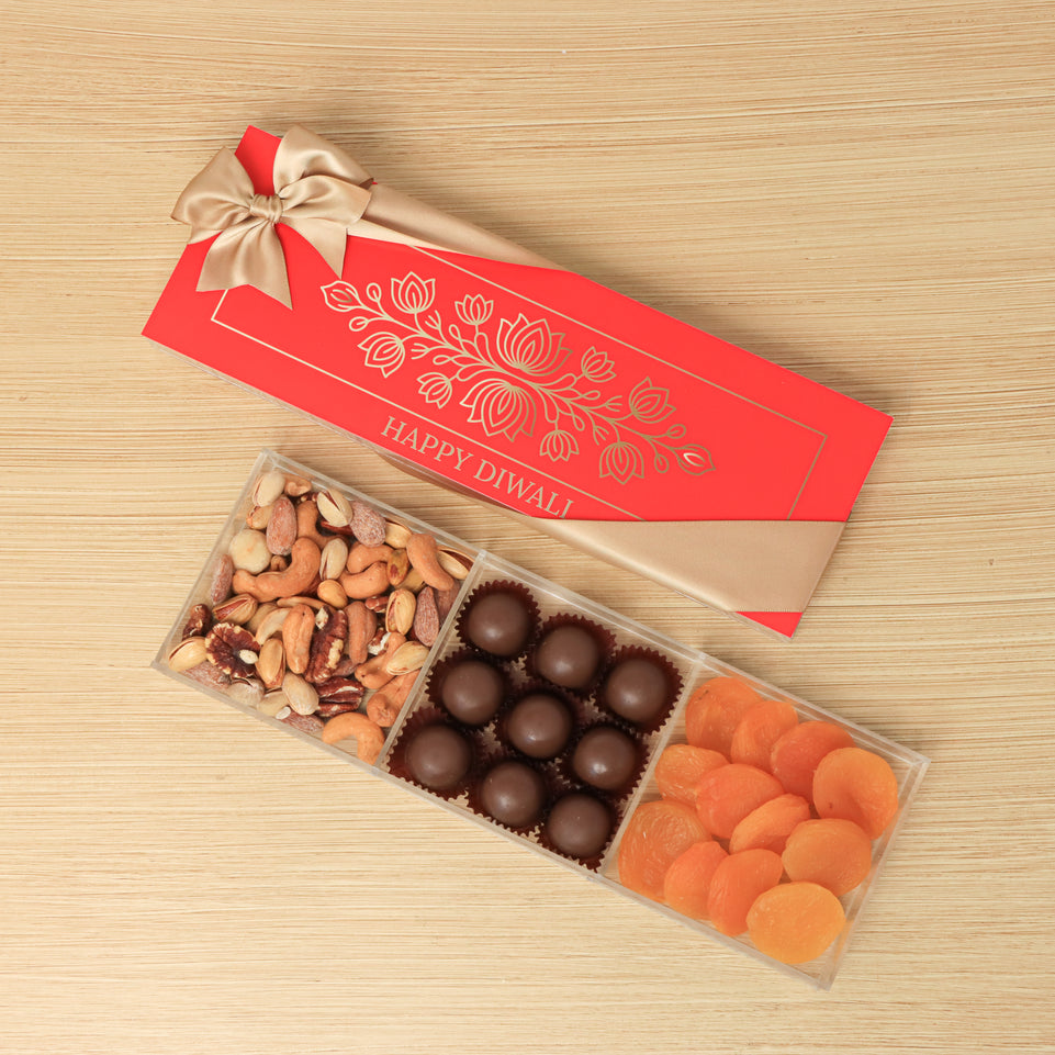 Happy Diwali ornament design premium chocolate and sweets gift acrylic box