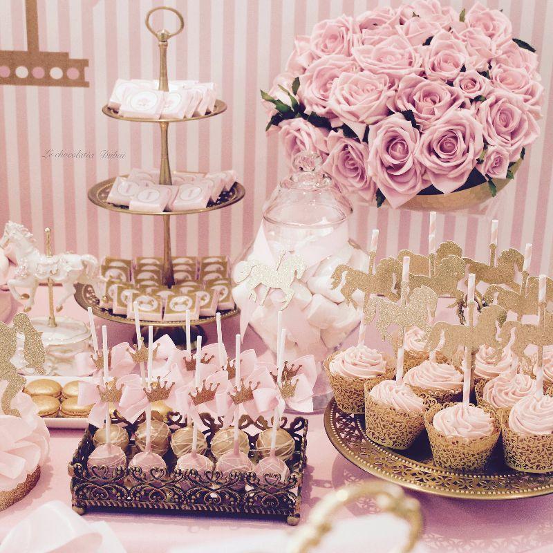 Baby girl carousel theme dessert table