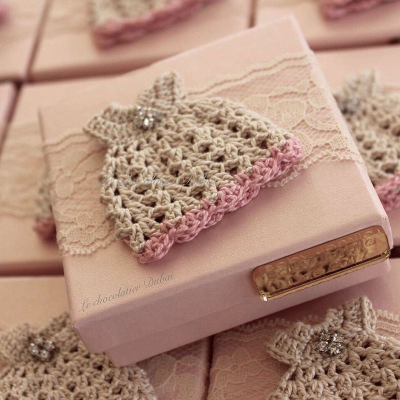 Set of 20 Baby girl crochet dress decorated chocolate box