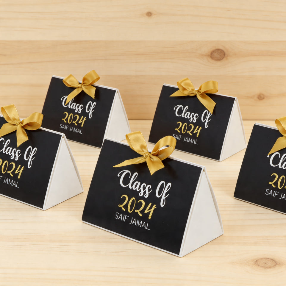 Set of 20 Graduation designed personalized premium chocolate triangle soft box