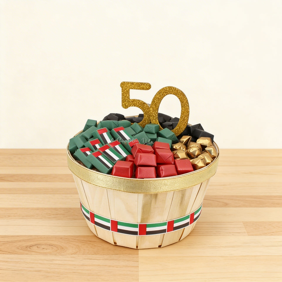 National day designed chocolate wooden hamper