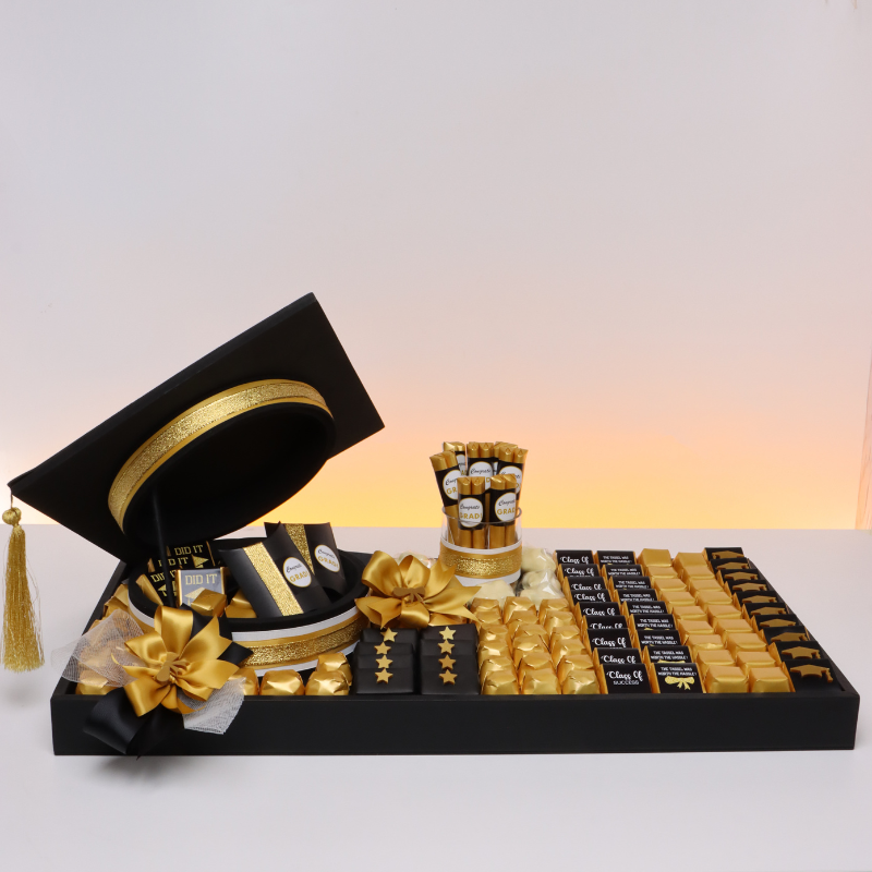 Graduation designed premium chocolate leather large tray