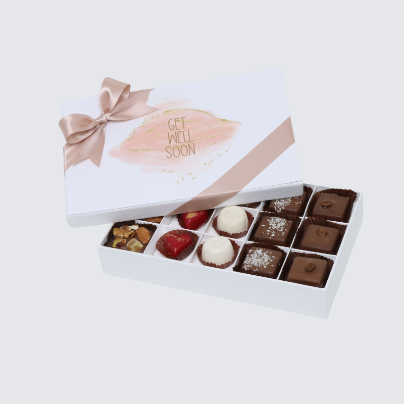 Get well soon stain taupe design 15-piece chocolate hard box