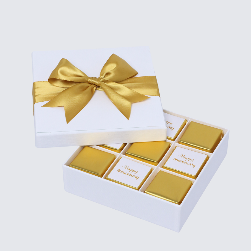 Happy anniversary gold designed 9P premium chocolate hard box