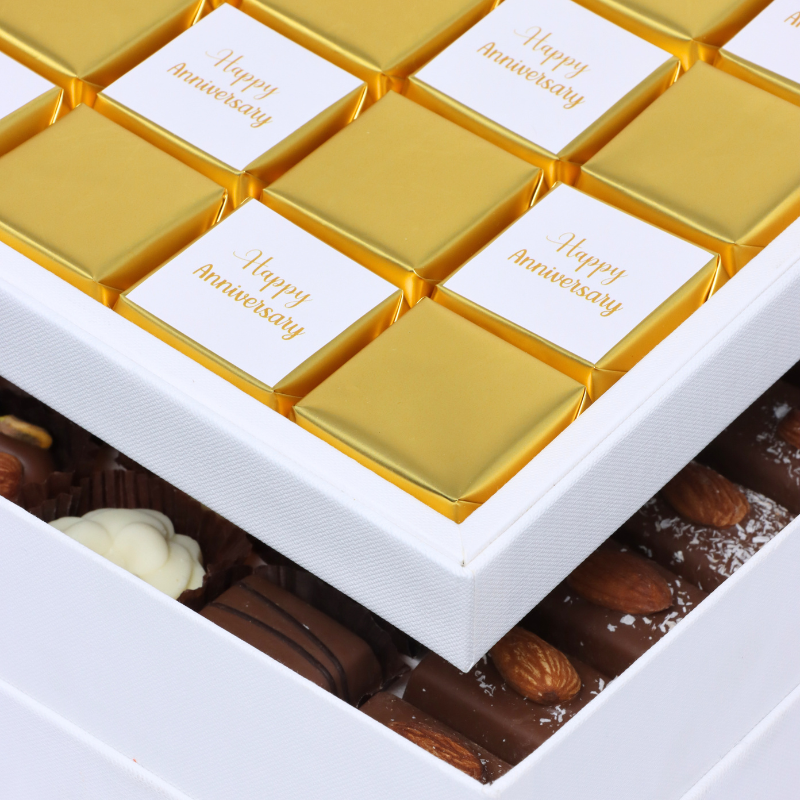 Happy anniversary gold designed 2-layer chocolate hard box