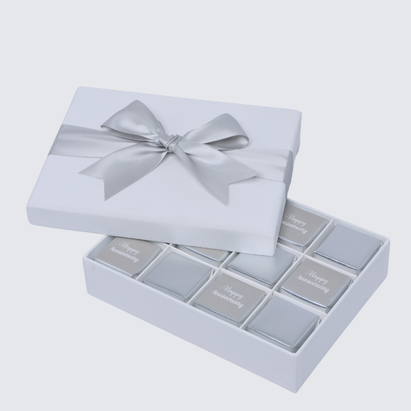Happy anniversary classic silver designed 12P chocolate hard box