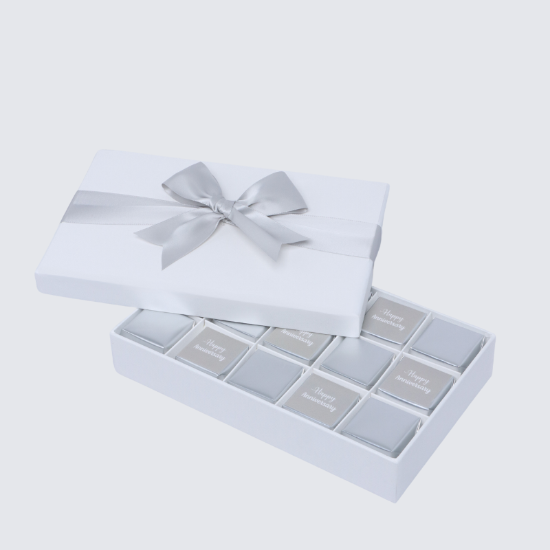 Happy anniversary classic silver designed 15P chocolate hard box