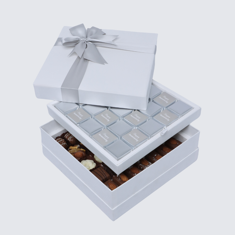 Happy anniversary classic silver designed 2-layer chocolate hard box
