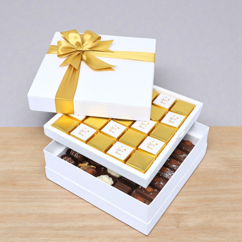 "I love you" gold designed premium chocolate 2-layer chocolate hard box