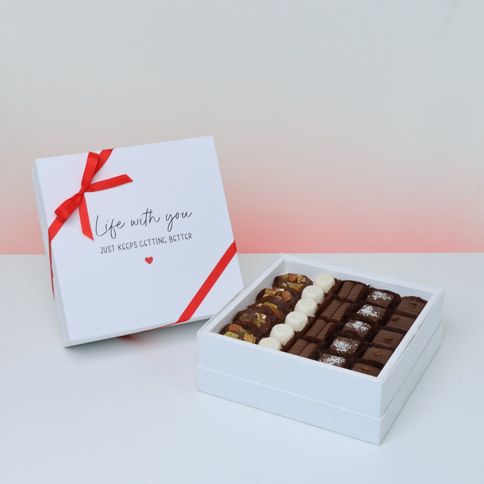 Love message "life with you" designed premium chocolate one layer hard box