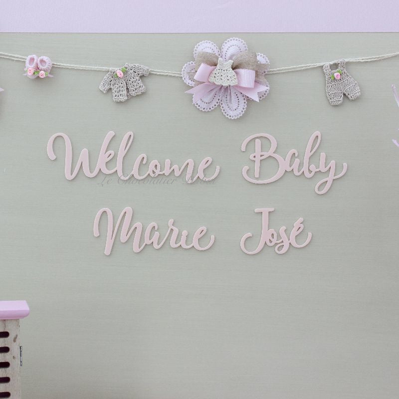 Baby vintage crochet decorated chocolate wood stand