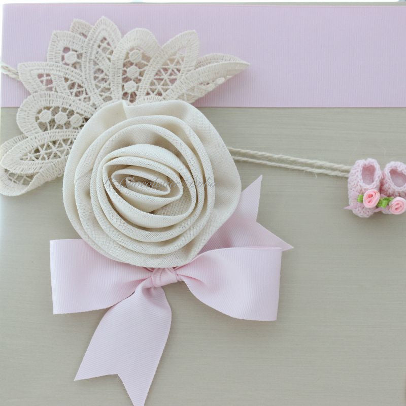 Baby rustic theme crochet decorated chocolate wood stand with customized backdrop.