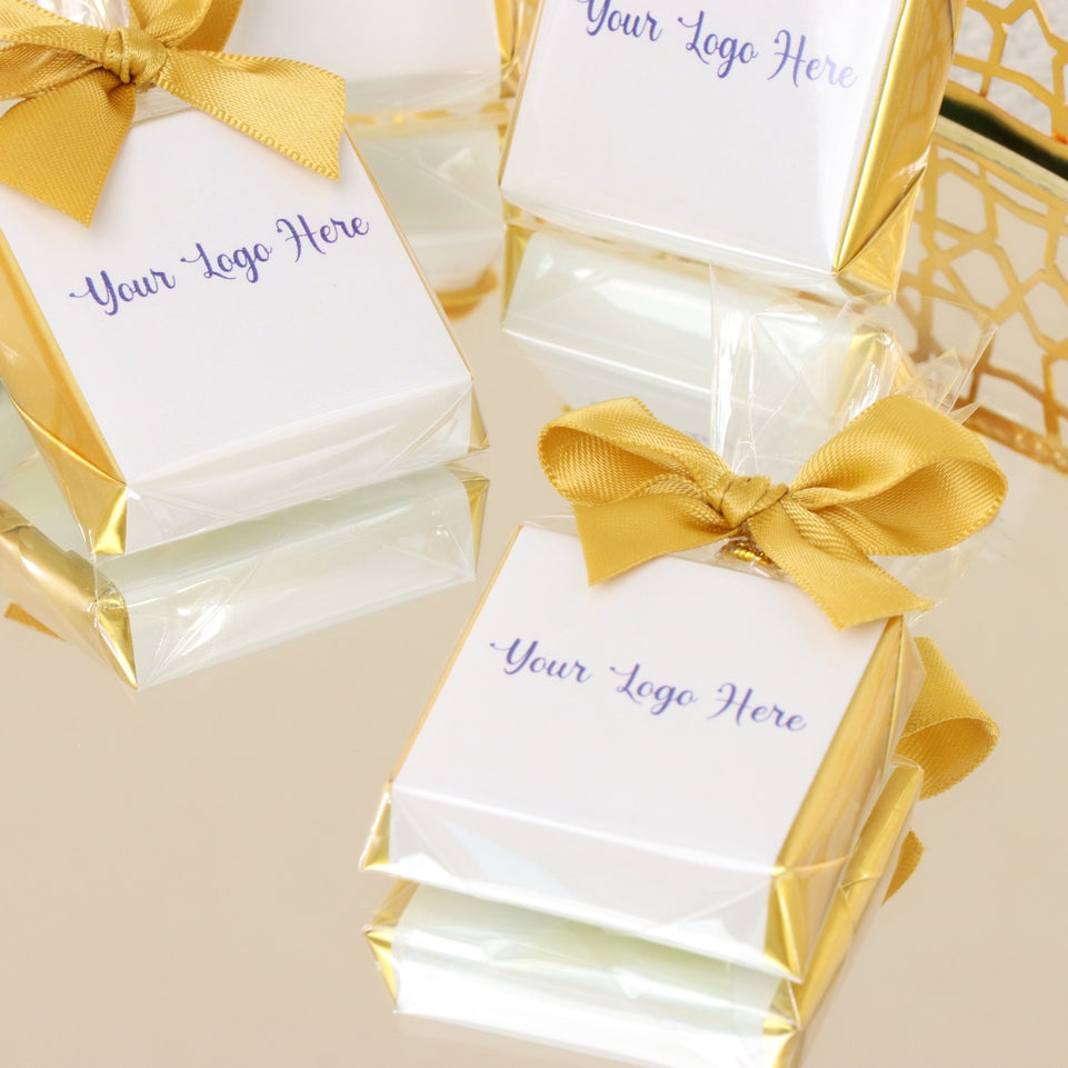 Set of 50 corporate branded premium loose chocolate with ribbon
