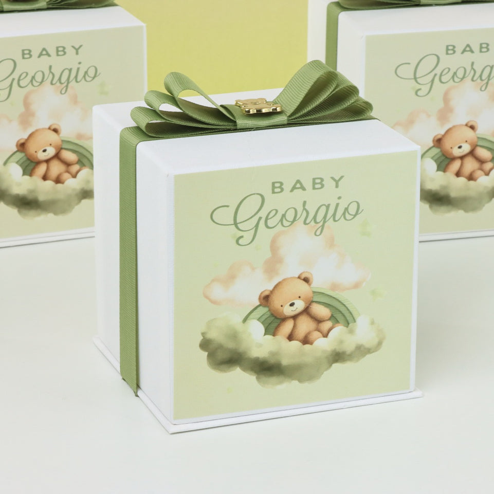 Baby boy teddy theme designed ceramic bear box giveaway