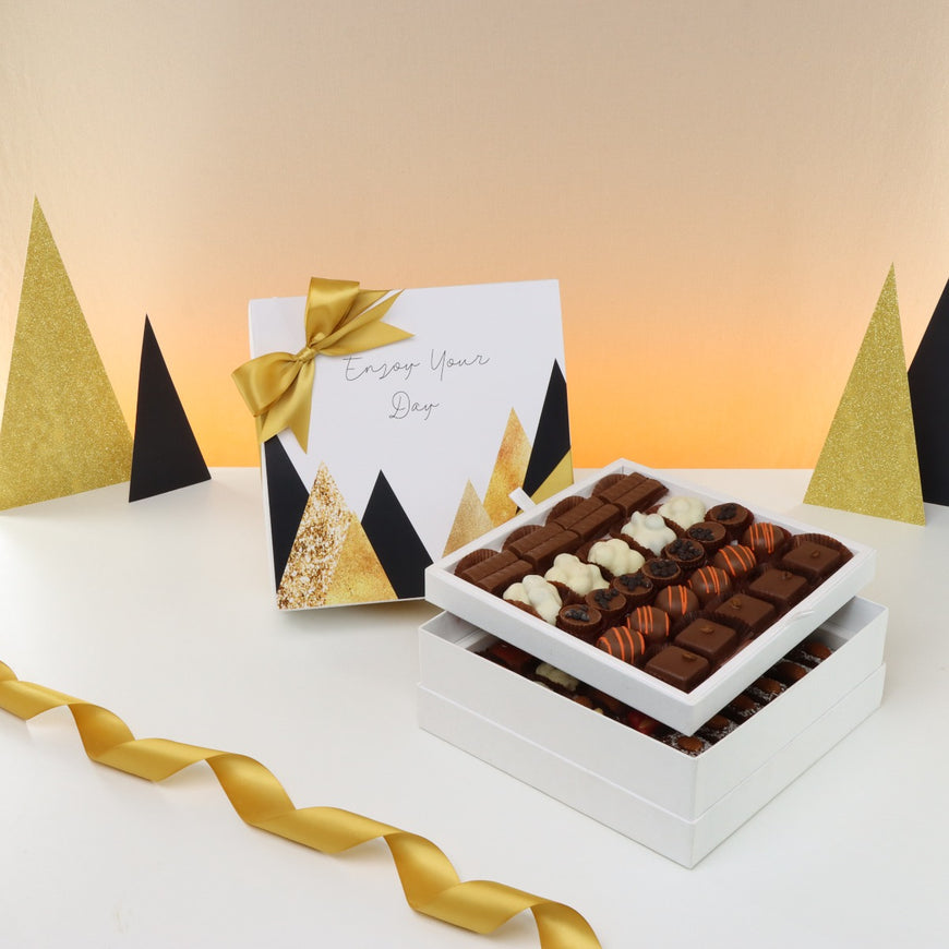 Enjoy your day geometric designed 2-layer premium chocolate hard box
