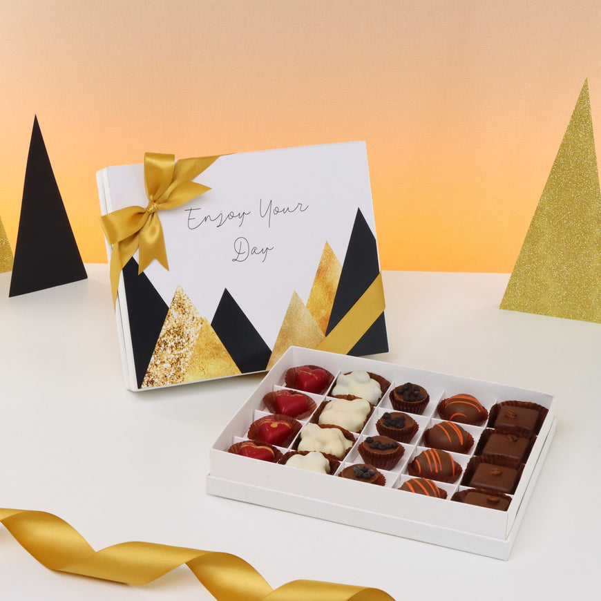 Enjoy your day geometric designed 20-piece premium chocolate hard box