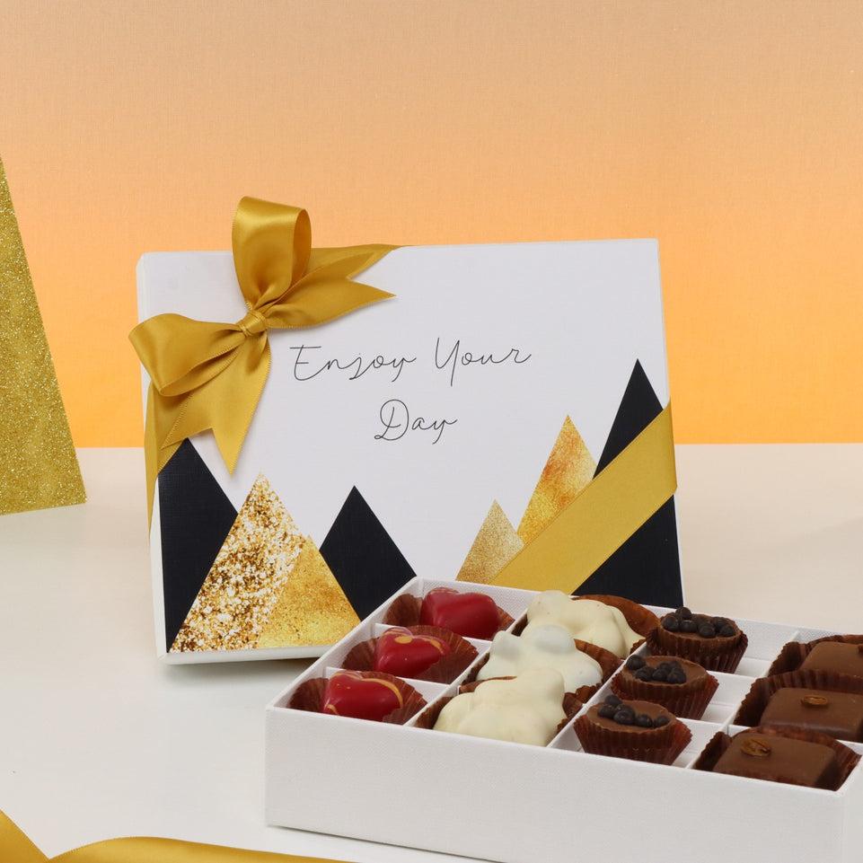 Enjoy your day geometric designed 12-piece premium chocolate hard box