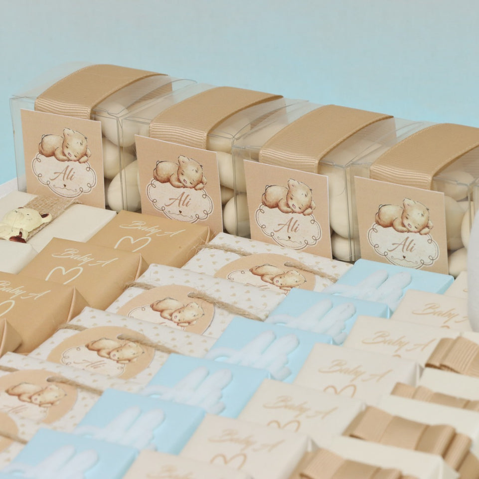 Baby boy teddy themed personalized chocolate leather tray