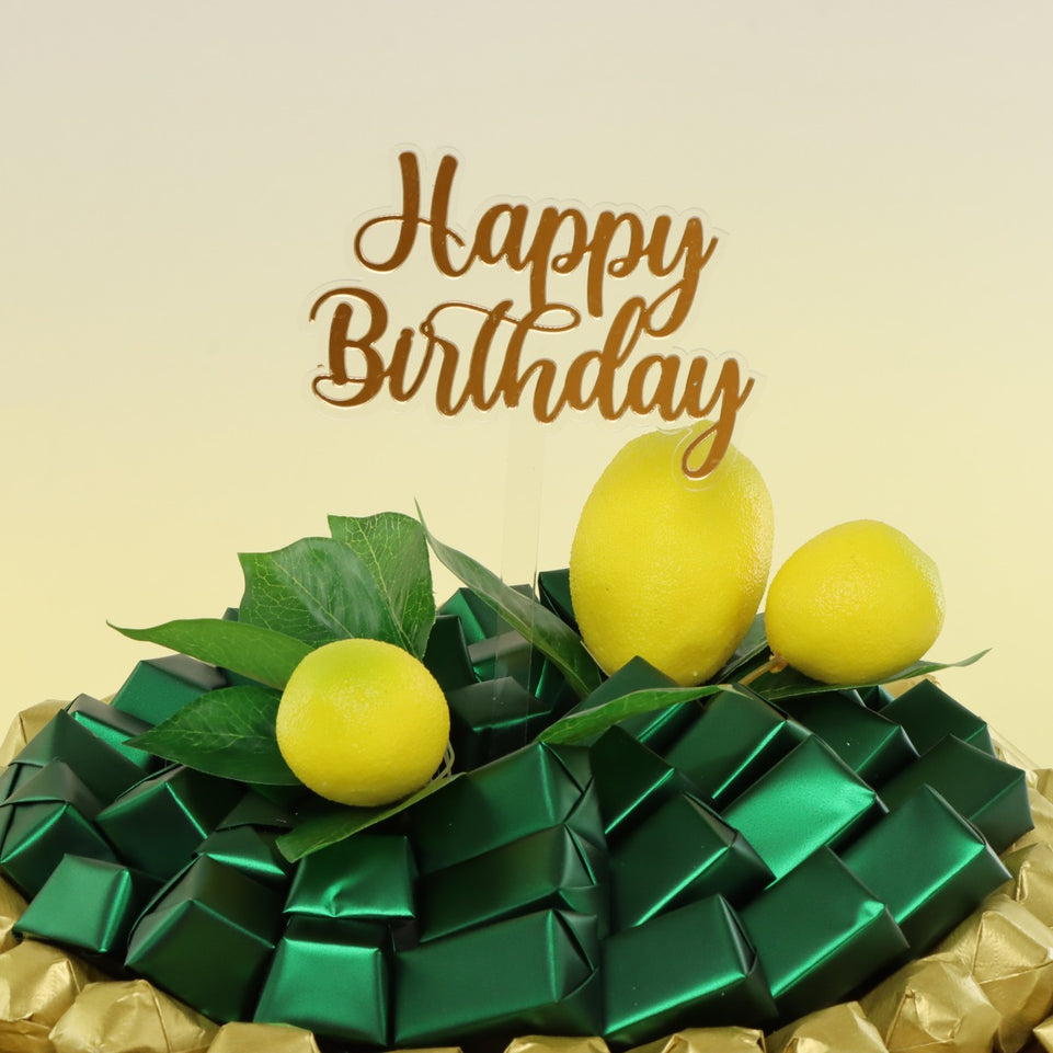Happy birthday lemon decorated chocolate leather round tray