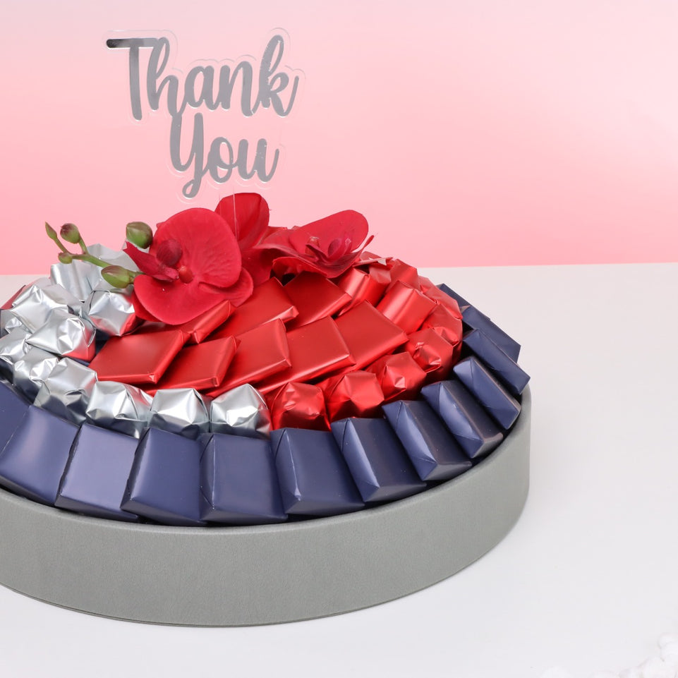 Thank you orchid decorated PREMIUM chocolate leather round tray
