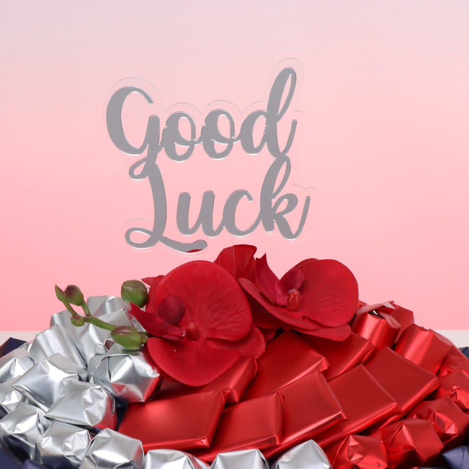 Good luck orchid decorated premium chocolate leather round tray