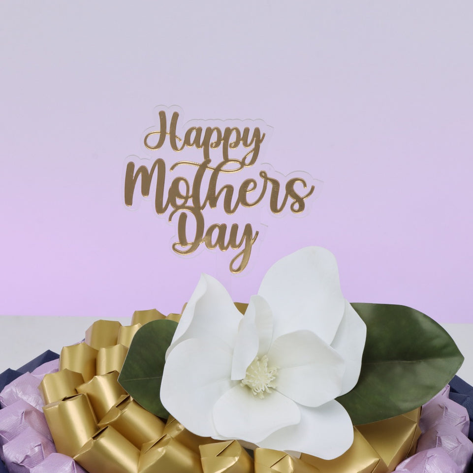 Happy mother's day flower decorated chocolate leather round tray