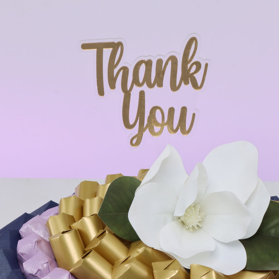 Thank you flower decorated premium chocolate leather round tray