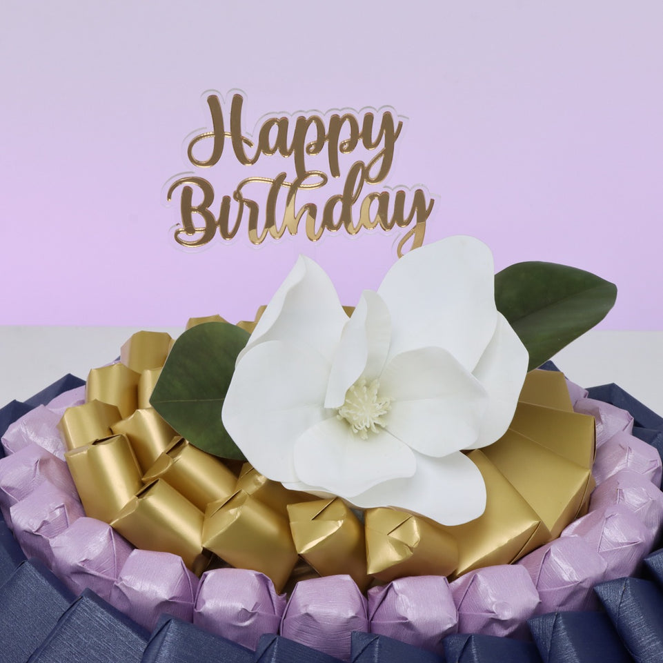 Happy birthday flower decorated chocolate leather round tray