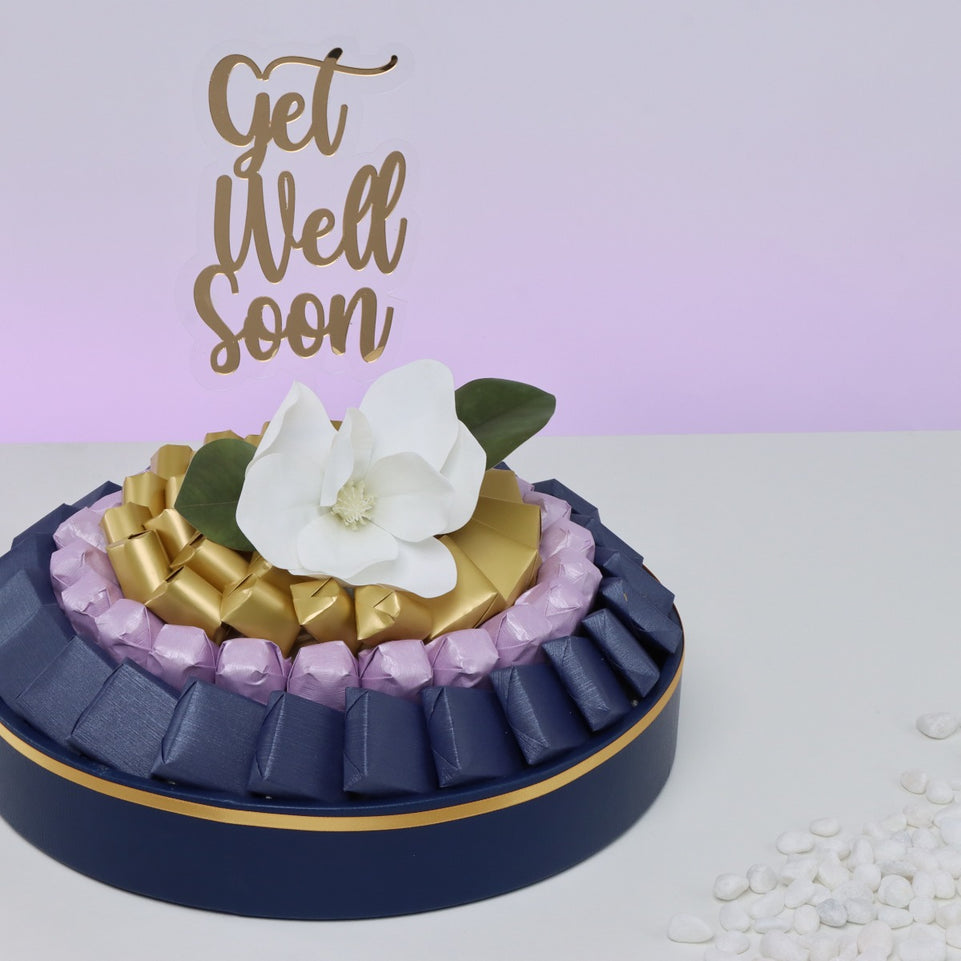 Get well soon flower decorated chocolate leather round tray