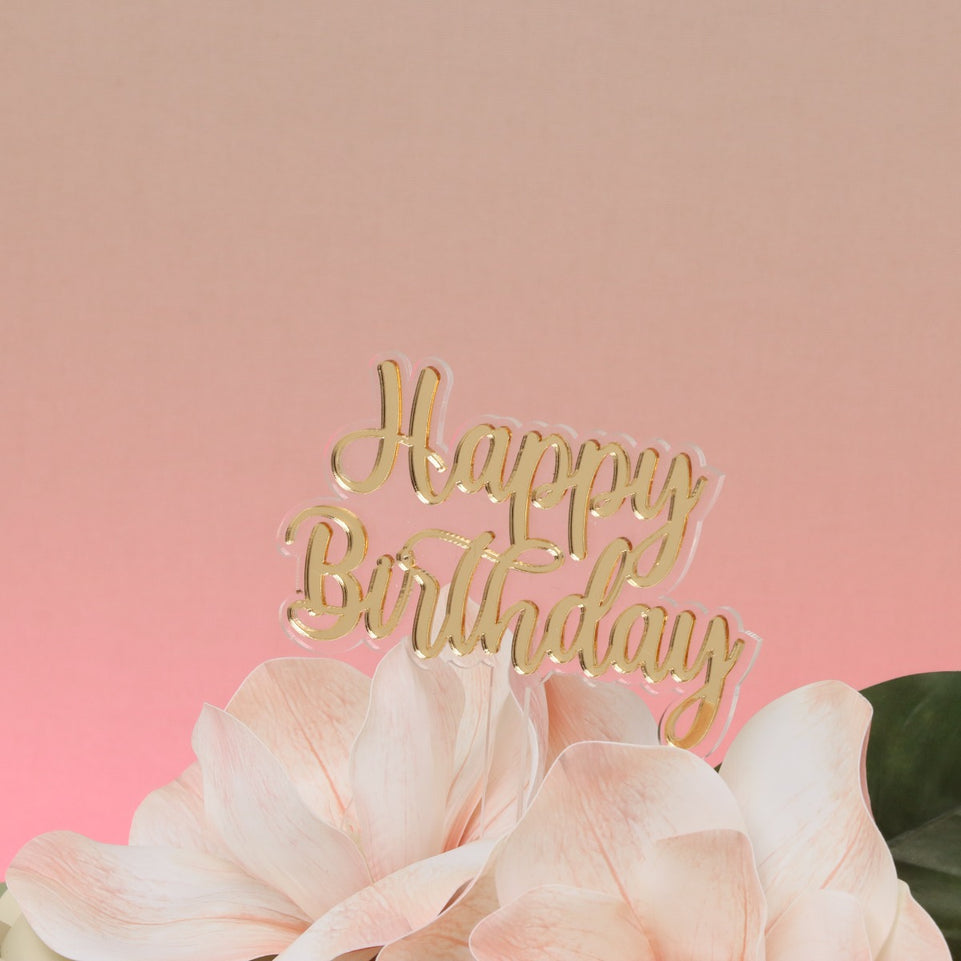 Happy birthday peach magnolia decorated chocolate leather tray