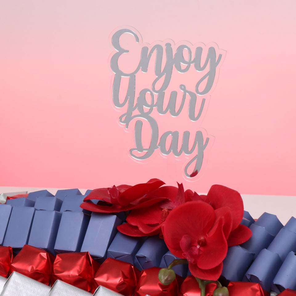 Enjoy your day orchid decorated premium chocolate leather tray