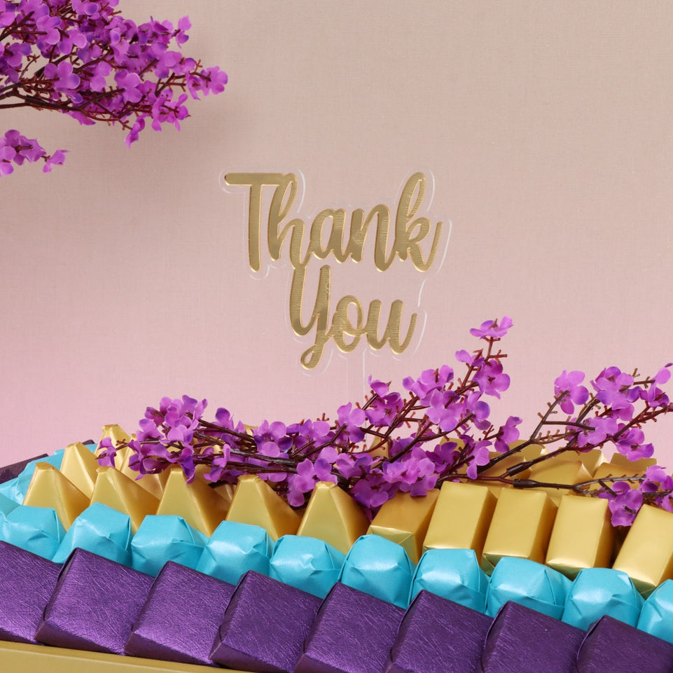 Thank you cherry blossom floral decorated premium chocolate leather tray