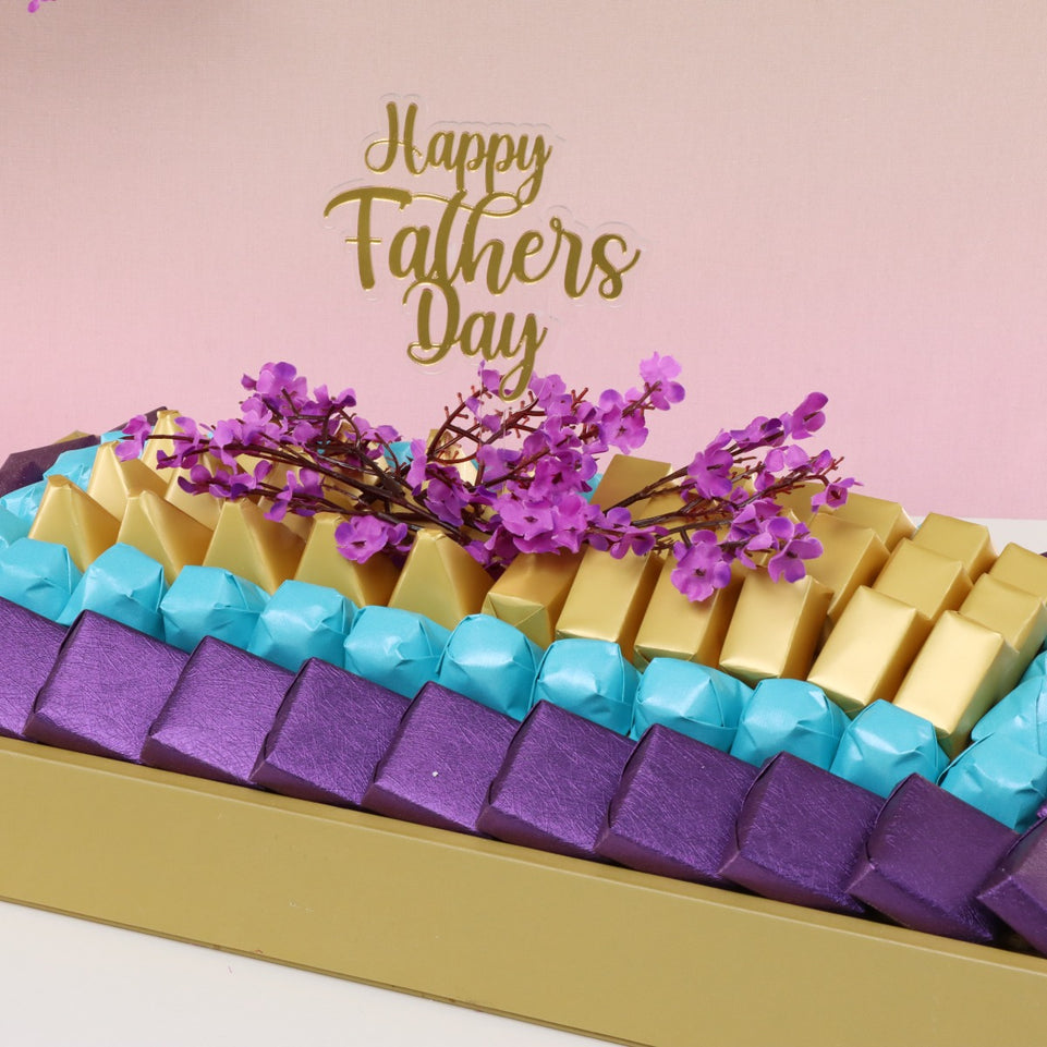 Happy father's day cherry blossom floral decorated chocolate medium leather tray