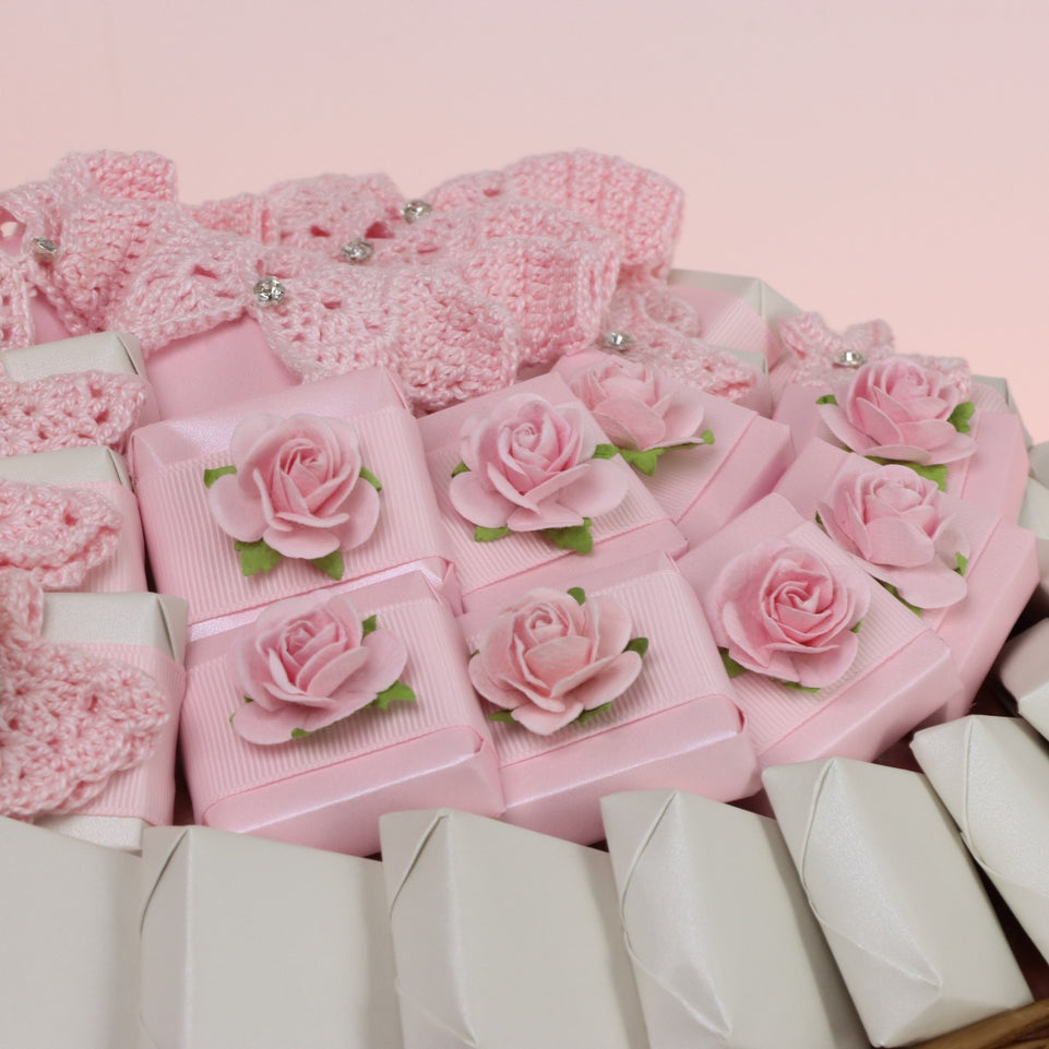 Baby girl crochet decorated chocolate medium basket