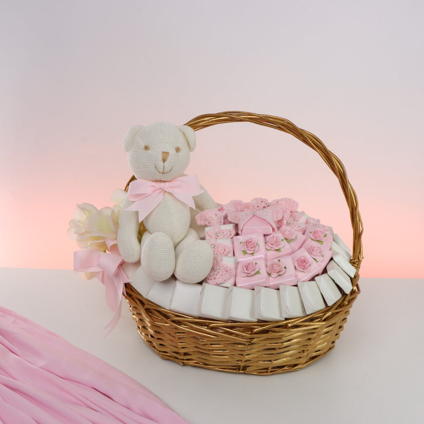 Baby girl crochet decorated chocolate large basket
